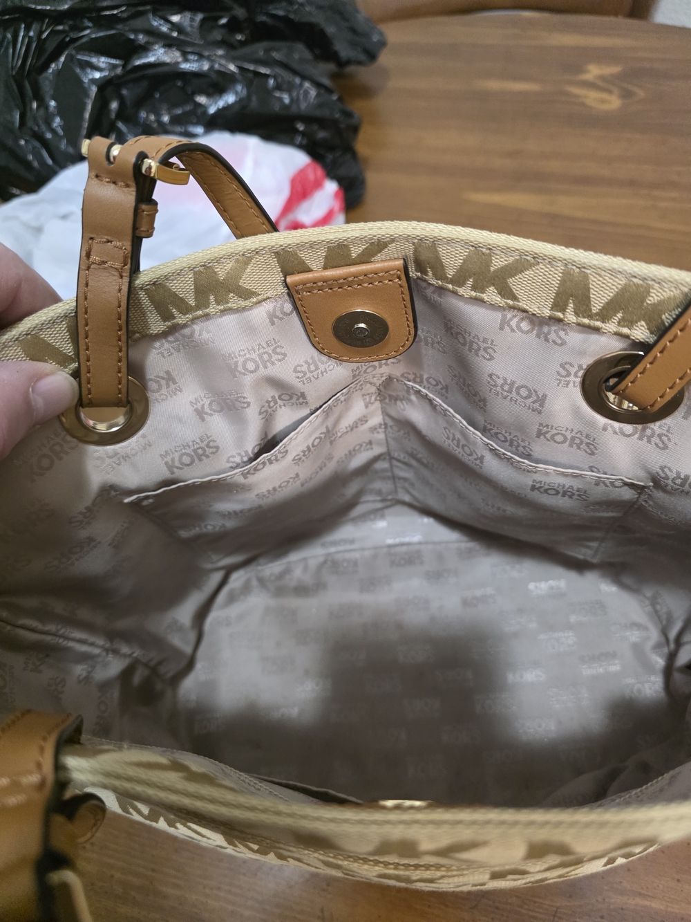 Michael Kors Beige/Tan MK Monogram Tote - Picture 11 of 12